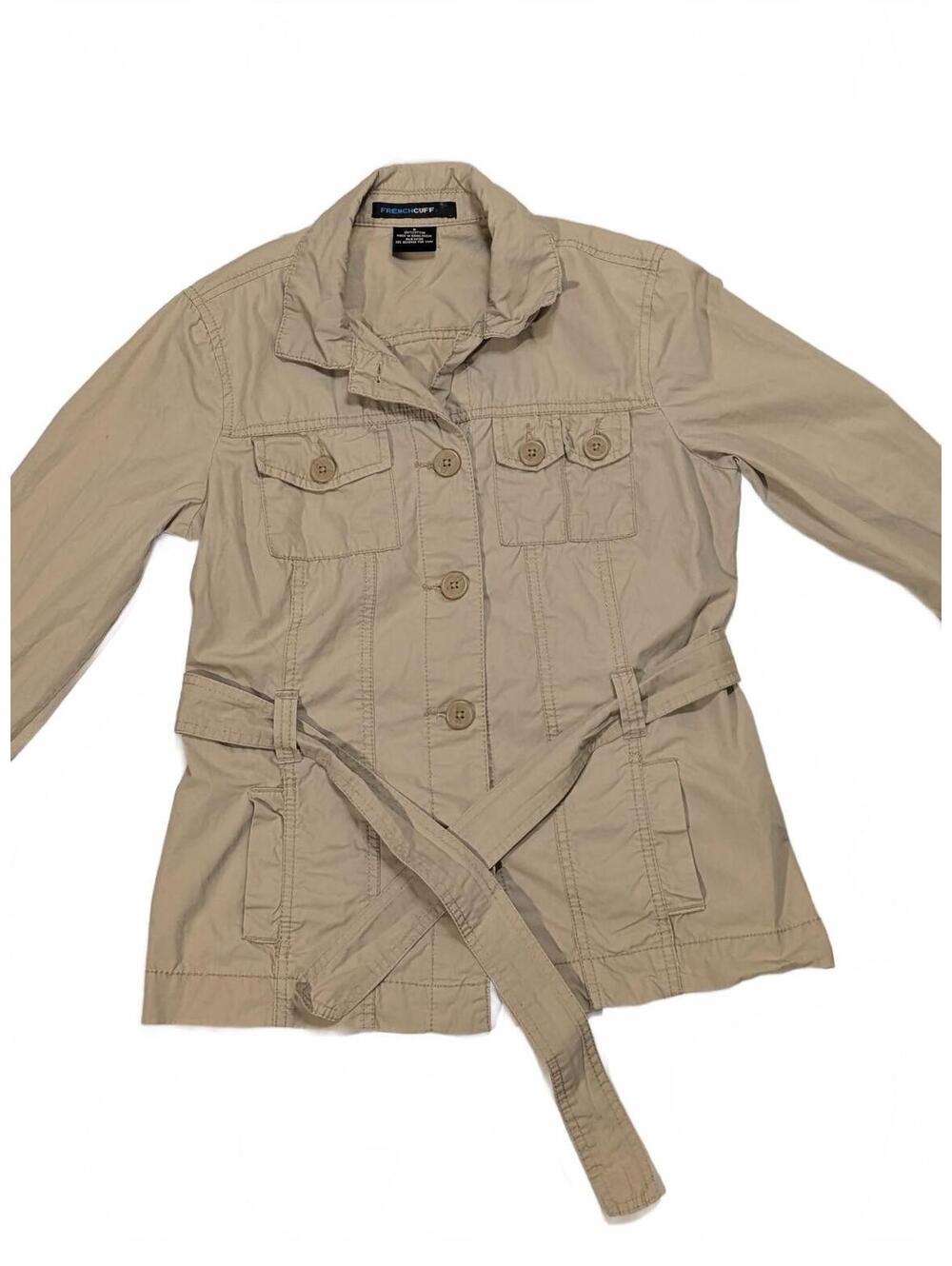 French Cuff Khaki 100% Cotton Safari Jacket Shirt Size Small w Belt